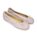 Classic suede leather ballet flat shoes with stars print.