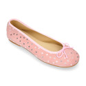 Classic suede leather ballet flat shoes with stars print.