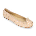 Classic suede leather ballet flat shoes with stars print.