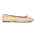 Classic suede leather ballet flat shoes with stars print.