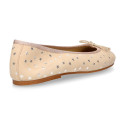 Classic suede leather ballet flat shoes with stars print.