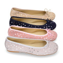 Classic suede leather ballet flat shoes with stars print.