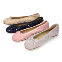 Classic suede leather ballet flat shoes with stars print.