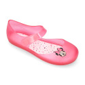 Jelly shoes ballet flat style with hook and loop strap and MINNIE design.