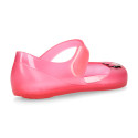 Jelly shoes ballet flat style with hook and loop strap and MINNIE design.