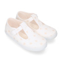 Cotton canvas T-strap shoes with STARS print design.