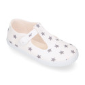 Cotton canvas T-strap shoes with STARS print design.