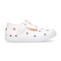 Cotton canvas T-strap shoes with STARS print design.