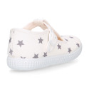 Cotton canvas T-strap shoes with STARS print design.