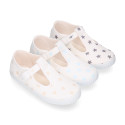 Cotton canvas T-strap shoes with STARS print design.