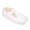 Cotton canvas T-strap shoes with STARS print design.