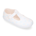 Cotton canvas T-strap shoes with STARS print design.