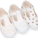 Cotton canvas T-strap shoes with STARS print design.