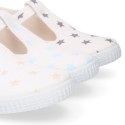 Cotton canvas T-strap shoes with STARS print design.