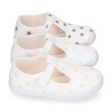 Cotton canvas T-strap shoes with STARS print design.