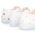 Cotton canvas T-strap shoes with STARS print design.