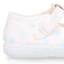 Cotton canvas T-strap shoes with STARS print design.