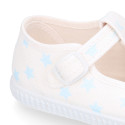 Cotton canvas T-strap shoes with STARS print design.