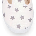 Cotton canvas T-strap shoes with STARS print design.