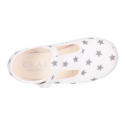 Cotton canvas T-strap shoes with STARS print design.