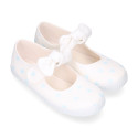 Cotton canvas Little Mary Janes with hook and loop strap and STARS print.