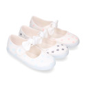 Cotton canvas Little Mary Janes with hook and loop strap and STARS print.