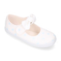 Cotton canvas Little Mary Janes with hook and loop strap and STARS print.