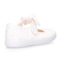 Cotton canvas Little Mary Janes with hook and loop strap and STARS print.