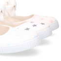 Cotton canvas Little Mary Janes with hook and loop strap and STARS print.