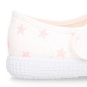 Cotton canvas Little Mary Janes with hook and loop strap and STARS print.