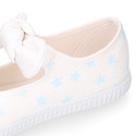 Cotton canvas Little Mary Janes with hook and loop strap and STARS print.