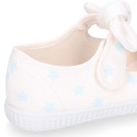 Cotton canvas Little Mary Janes with hook and loop strap and STARS print.