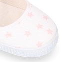 Cotton canvas Little Mary Janes with hook and loop strap and STARS print.