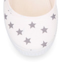 Cotton canvas Little Mary Janes with hook and loop strap and STARS print.