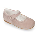 Soft suede leather Halter Mary Jane shoes in pastel colors.