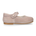 Soft suede leather Halter Mary Jane shoes in pastel colors.