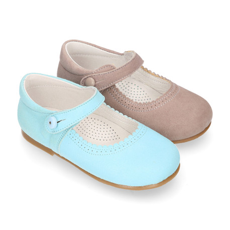 Soft suede leather Halter Mary Jane shoes in pastel colors.