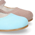 Soft suede leather Halter Mary Jane shoes in pastel colors.