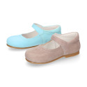 Soft suede leather Halter Mary Jane shoes in pastel colors.