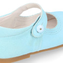 Soft suede leather Halter Mary Jane shoes in pastel colors.