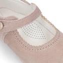 Soft suede leather Halter Mary Jane shoes in pastel colors.