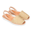 Extra soft LEATHER Menorquina sandals with rear strap and glitter design.