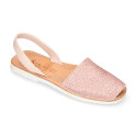 Extra soft LEATHER Menorquina sandals with rear strap and glitter design.