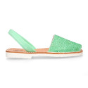 Extra soft LEATHER Menorquina sandals with rear strap and glitter design.