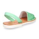 Extra soft LEATHER Menorquina sandals with rear strap and glitter design.