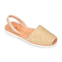 Extra soft LEATHER Menorquina sandals with rear strap and glitter design.