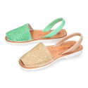 Extra soft LEATHER Menorquina sandals with rear strap and glitter design.