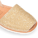 Extra soft LEATHER Menorquina sandals with rear strap and glitter design.