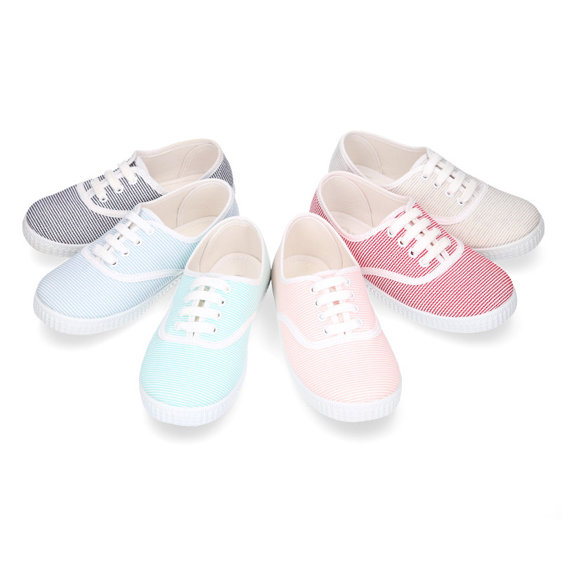 Cotton stripe canvas bamba type shoes with shoelaces. V101 OkaaSpain