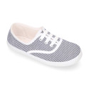 Cotton stripe canvas bamba type shoes with shoelaces.